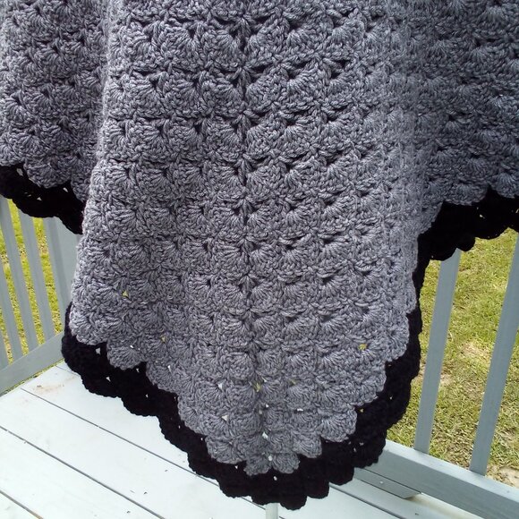 Hand crafted Crochet shawl, Color Gary and black, one size fit most. - Picture 4 of 5